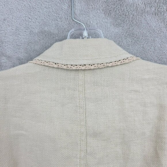 Intuitions Cropped Blazer 2 Natural Linen Lace Trim Floral Buttons Cottagecore - Picture 11 of 13